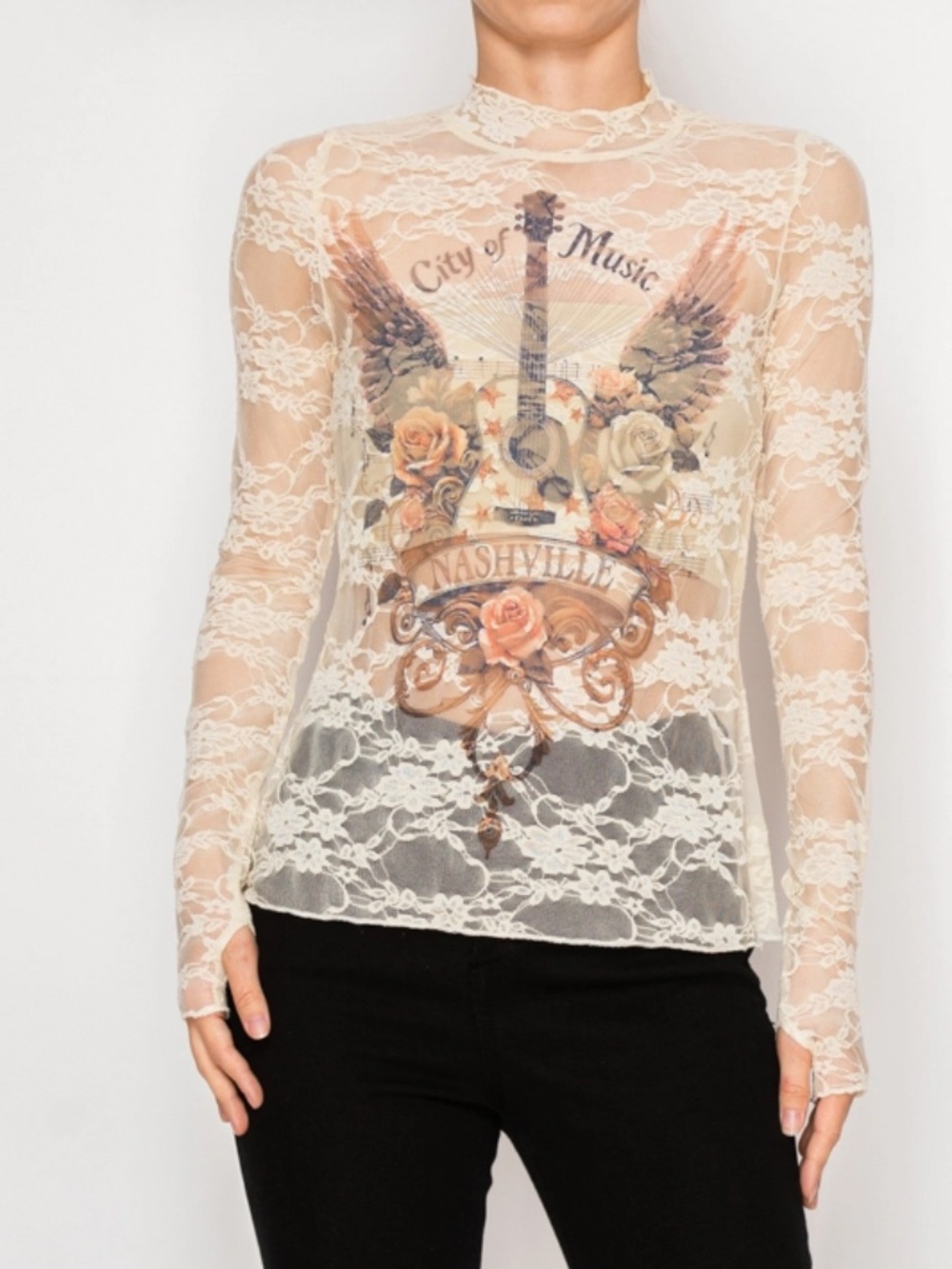 🎉 ORIGAMI “ CITY OF MUSIC “ ORIGAMI LACE MESH LAYERING TOP 42